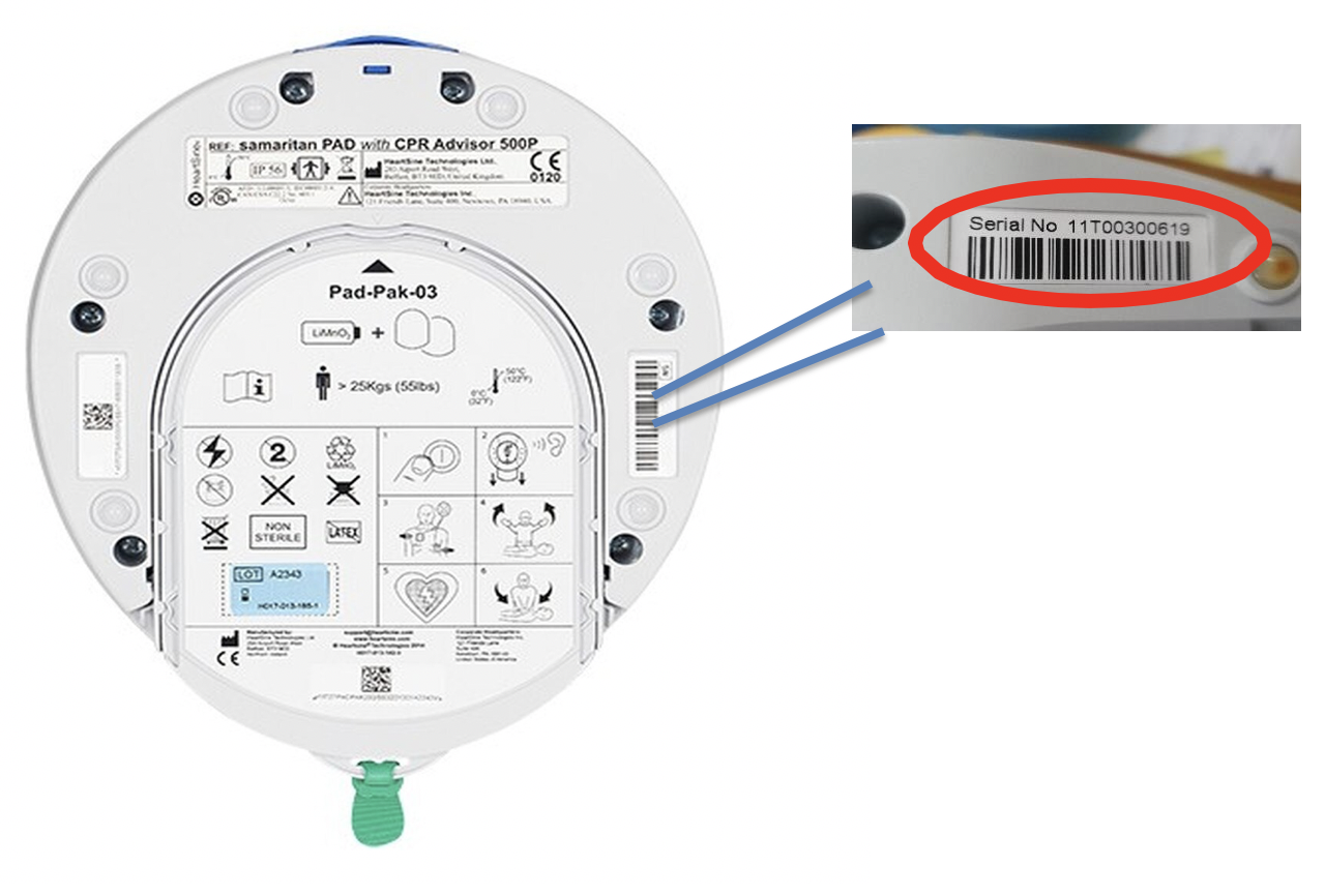 Serial number on HTM Medico AED