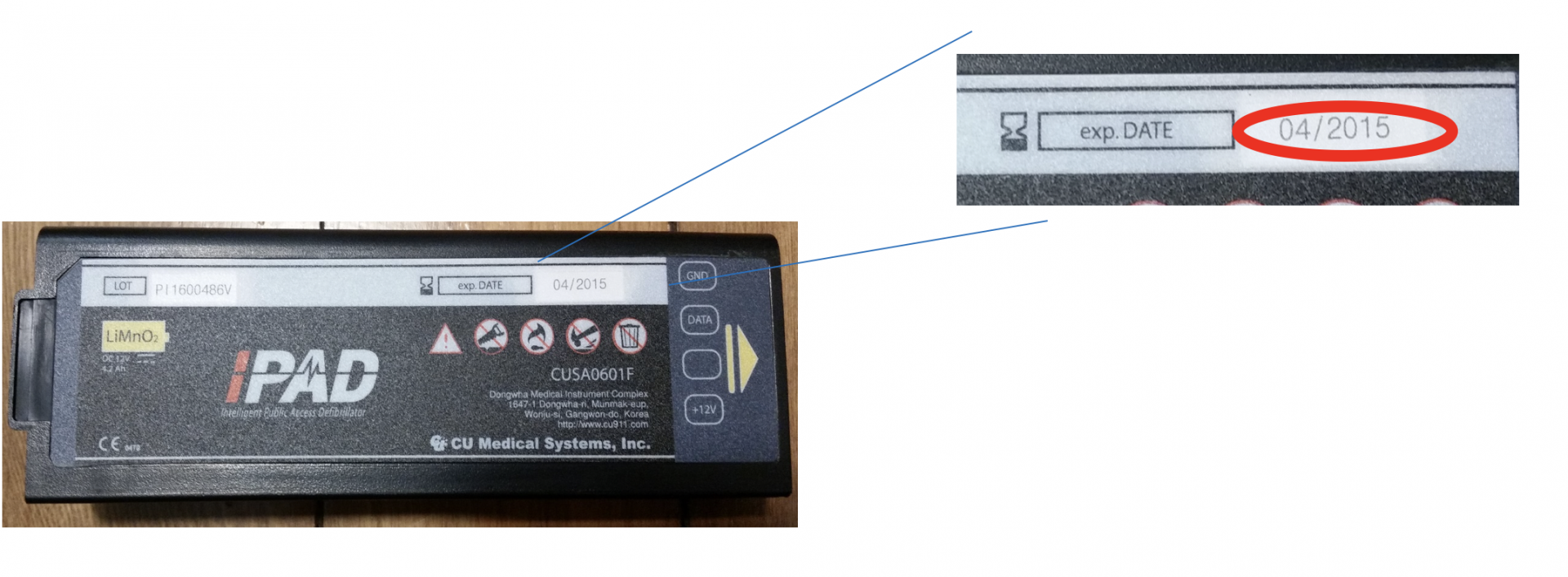 Battery expiry date on CU Medical Systems AED