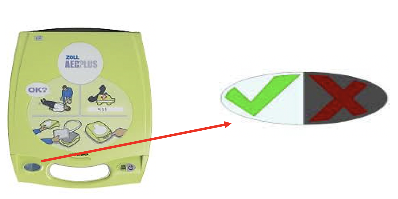 Green tick indicator on Zoll AED