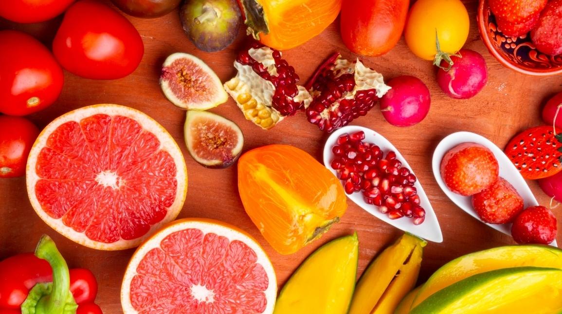 Fruits of red, orange and yellow shades