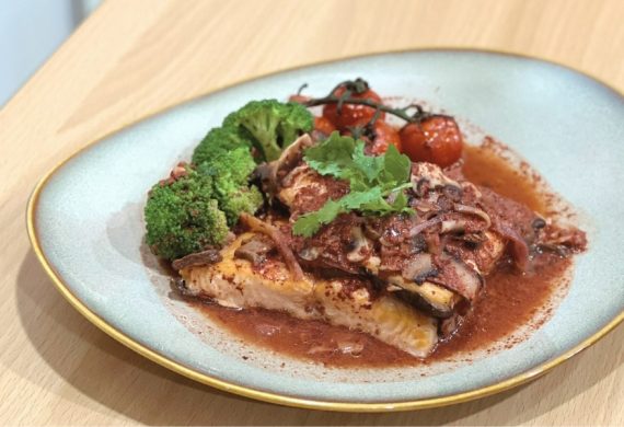 Pan Seared Salmon with Red Yeast Wine