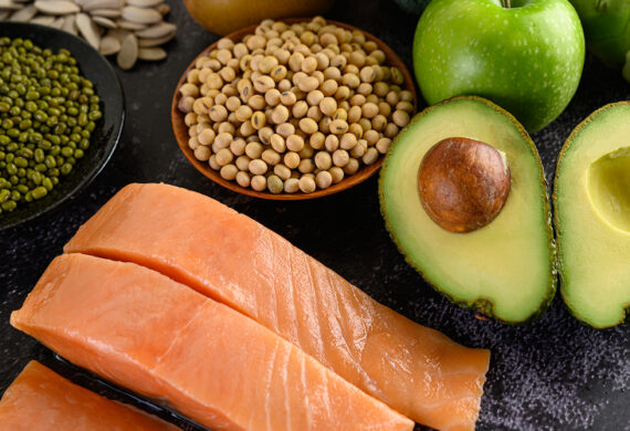 Salmon, avocado, and legumes to help increase good HDL cholesterol.