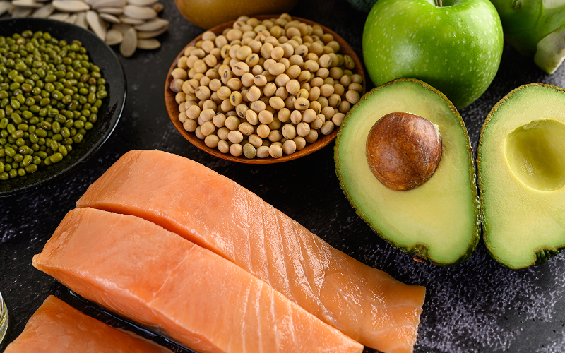 Salmon, avocado, and legumes to help increase good HDL cholesterol.